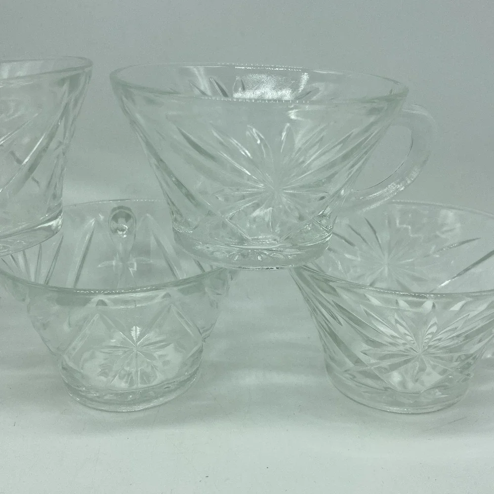 Anchor Hocking Prescut EAPC Star Of David Clear Punch Cups Set Of 5 Retro MCM
